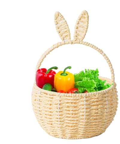 Hasen-Blumenkorb – Osterkorb mit Ohren, Aufbewahrungskorb | Kommt mit einem Griff zum bequemen Tragen von Obst und Getränken, süßes Design für Kinder, perfekt für die Heimdekoration