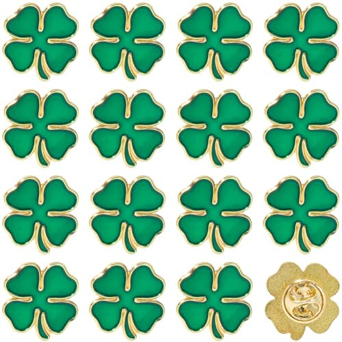 SUNNYCLUE 1 Box Mit 20 Stück Anstecknadeln Zum St. Patricks Day Glücksnadeln Metall Emaille Cloy Grünes Irisches Vierblättriges Kleeblatt Anstecknadel Broschen Großpackung Für Damen Und Herren Kleidun