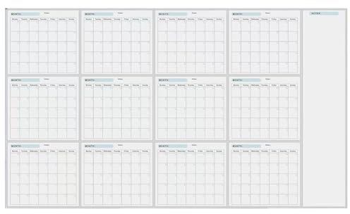 Löschbarer Blanko-Jahres-Wandkalender, trocken abwischbarer Wandkalender, riesiger radierbarer Wandkalender, blanko, undatiert, Jahreskalender, zum Organisieren und Planen