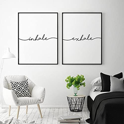 Leinwanddrucke, Wandkunst, Einatmen, Ausatmen, Zeichen, Leinwandmalerei, Schwarz-Weiß-Malerei, Pilates-Geschenke, Poster und Drucke, Wand für Wohnzimmer, 50 x 72 cm x 2, ungerahmt