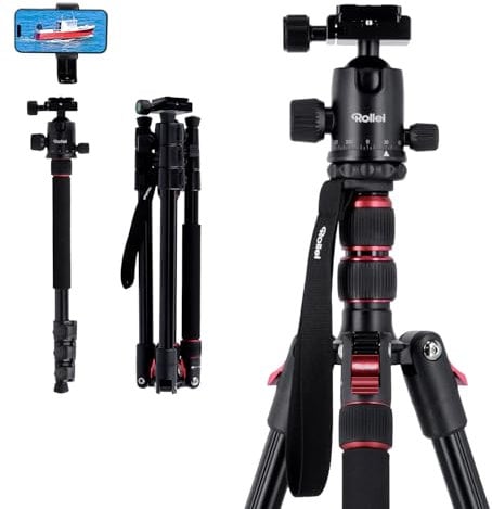 Rollei Compact Traveler No. 2 Stativ Schwarz, 180cm Stativ Kamera 360° Kugelkopf Kompaktes Aluminum Reisestativ mit Einbeinstativ Funktion Dreibeinstativ für DSLR Kamera Fotostativ mit Handyhalterung