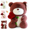 Teddybär, Plüsch-Bär, 28cm Teddy mit Herz Rose, Stofftier Teddy, Teddybären Rose Stofftier, Dekozimmer Kissen, Schmusetier Geschenke Für Mama, Kinder, Liebhaber, Valentinstag, Geburtstage (Rosarot)