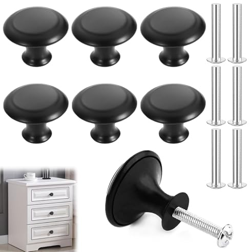 Poignee Placard,6 Pièces Boutons de Porte,30 mm Poignet de Tiroir,bouton tiroir,Poignee de Meuble Cuisine,Ronds,Bouton de Porte de Placard avec Vis,Noir Mat