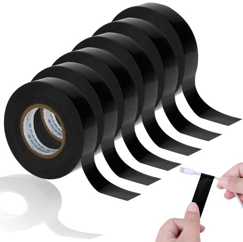 6 Rollen Isolierband Schwarz, 20 mm x 20 m PVC Klebeband Schwarz, Selbstklebendes Isolierband Selbstverschweißend Wasserdicht Electrical Tape für Isolieren Reparieren Bündeln von Elektro Kabeln