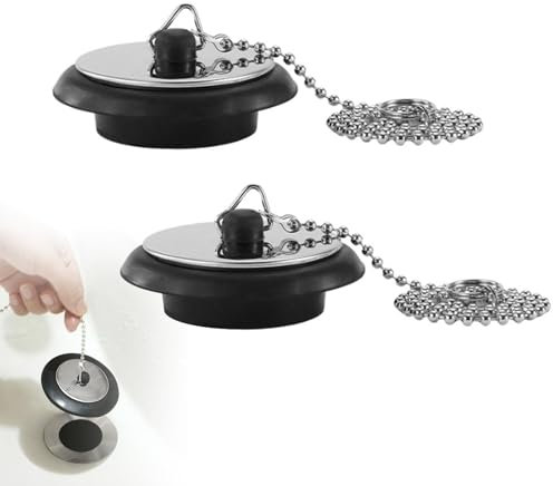 2 Stück Abflussstopfen, 40 mm Waschbeckenstöpsel Gummi, Badewannenstöpsel mit Kette, Stöpsel für Spülbecken, Stöpsel Waschbecken, Abflussstöpsel für Küche Bad Duschen