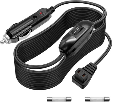 Hoembpn 2m Cable Alimentación Nevera de Coche 16AWG con Interruptor y Fusible 15A,12V/24V DC Adaptador Corriente Cable Extensión Cargador de Refrigerador Portátil de Enchufe Encendedor de Cigarrillos