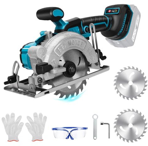 5 Inch Cordless Circular Saw for Makita 18V Battery (No Battery), Power Wood Saw with Brushless Motor, 0-45° Cutting Bevel, Max Cutting Depth 1.6(90°), 1.28(45°), Idea for Wood, Plastic, Soft Metal