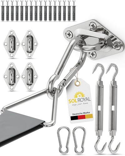Set de fijación para toldos Sol Royal set de montaje M6 - soporte para set de fijación para toldos pared acero inoxidable - set de montaje cuadrado rectangular triangular accesorios para toldos tensor