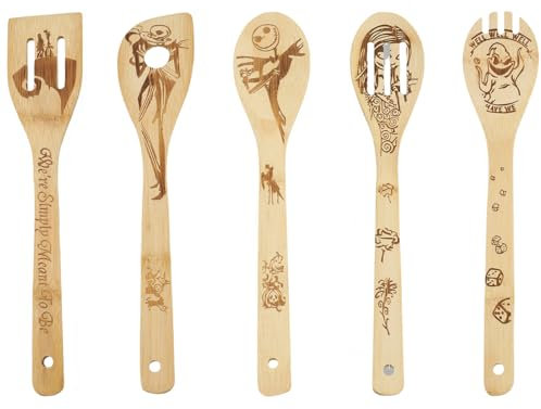 5 PCS Wood Spoons,Organic Non Stick Cooking Utensils,Premium Gifts for Housewarming and Weddin,Ustensiles De Cuisine Bois Décoratifs Non-stick,Cuillère Bois Cadeau Original Pour Cuisine,Déco Maison