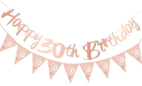 Happy 30th Birthday Banners for Women,30th Birthday Decorations,Rose Gold Party Decoration Bday Banner Bunting Ceiling Topper Paper Garlands Kit,for Photo Backdrop Party Personalised Number Decs