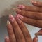 Shimmerz 24 Piece 3D Floral Stickers Nails Medium Almond Pink Blossom False Nails with Rhinestone Designs Sweet Bloom Design for Women