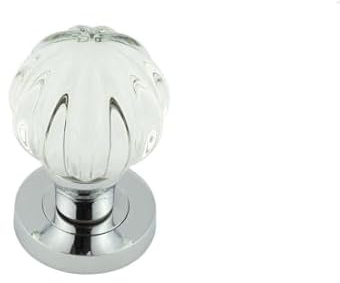 KOOPLES HARDWARE Polished Chrome Glass Pumpkin Mortice Knob – Classic Clear Faceted Door Knob for Internal Mortice Doors – Traditional Vintage Style with Fixings for Period & Modern Interiors