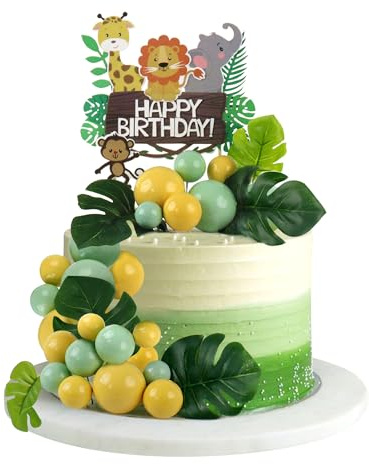 Blumomon 45Pcs Jungle Safari Animal Cake Topper Round Ball Cupcake Topper DIY Dessert Cake Decoration Birthday Party Wedding Supplies Baby Shower Cake Decoration