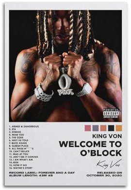 King Von Poster, ästhetische Wandkunst, Leinwand, Vintage-Poster, dekoratives Gemälde, Wohnzimmer, Schlafzimmer, Dekoration, 30 x 45 cm, ungerahmter Stil