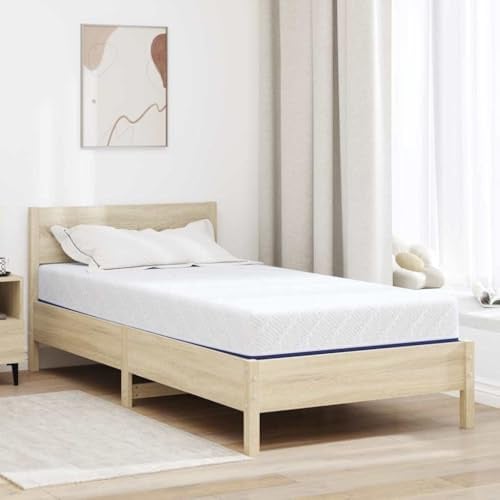 vidaXL Gel Foam Mattress White Blue 90 x 190 cm, Medium Comfort. For the bedroom, it regulates the temperature. No need to assemble, its polyester cover is perfect for winter and spring.