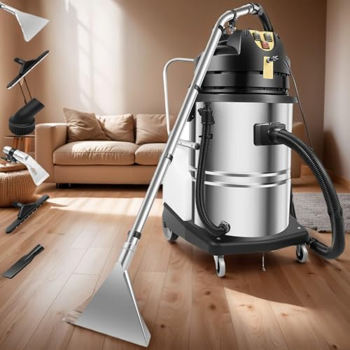 60L Commercial Carpet Cleaning Machine Carpet E-xtractor 2 in 1,E-xtractor Vacuum Washing Machine,Carpets E-xtractor for Car Detailing,Commercial Stainless Steel Shampooer(Shipped in 2 Parcel)