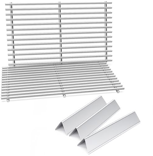 Denmay Edelstahl Flavorizer Bar & Grillroste für Weber Spirit E210 E220 S210 S220 (mit vorderen Brennerknöpfen), Edelstahl Brennerabdeckung & Grillrost Grill Ersatz für Weber 7635,7637