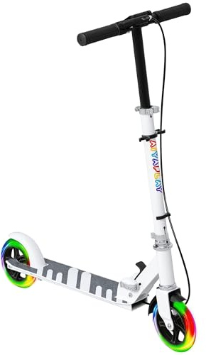 AIYAPLAY Patinete Plegable para Niños de 3-8 Años con Luces, Blanco