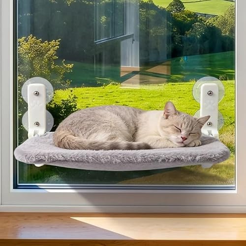 VEGOATY Hamac De Fenêtre Pour Chat : Lit De Fenêtre Pliable Avec Support En Peluche Amovible Et 4 Ventouses Puissantes Pouvant Supporter Jusqu'À 20 Kg Sur Surface Lisse