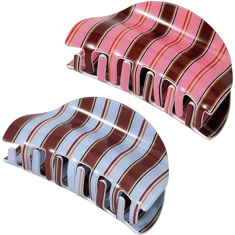 Cosblisvia Haarklammer 2 Stück, Recycelte Haarspangen Damen für Mittleres Haar, Robuster Haarschmuck für Büro, Yoga, Party, Starker Halt für Frauen & Mädchen (Rosa & Blu Strisce)
