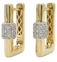 Suzan Gold® 375 Echtgold Huggie-Creolen für Damen mit pavébesetztem Zirkonia Zylinder modern luxuriös hypoallergen wasserfest – Lockara Glow – eleganter Goldschmuck als stilvolles Statement-Geschenk
