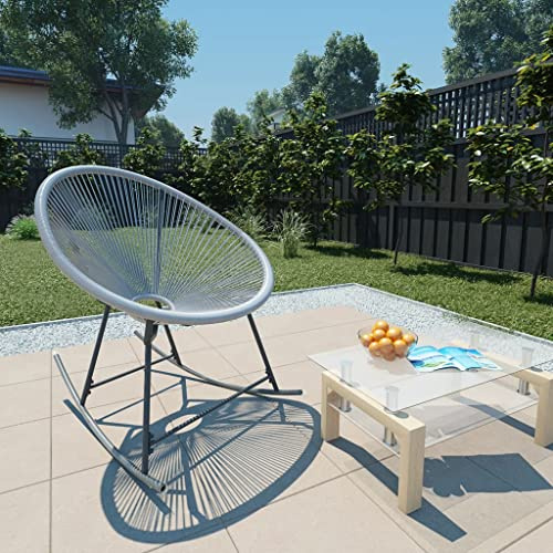 Kaloriko Schaukelstuhl Mondstuhl Grau aus Poly Rattan mit pulverbeschichtetem Stahlgestell, wetterfest für Garten Balkon Terrasse, Stabiler Outdoor Sessel zum Relaxen und Lounge