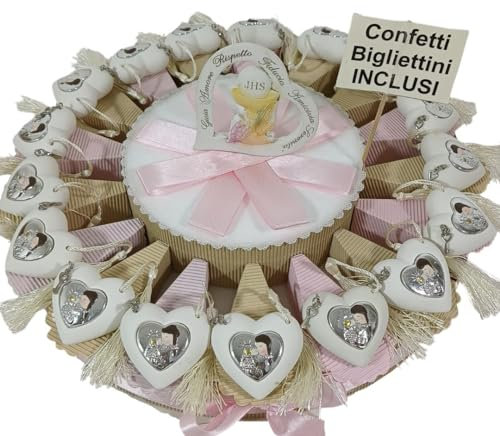 Torta bomboniere Comunione tao croce bimba in preghiera + centrale confetti e biglietti inclusi (20 fette)