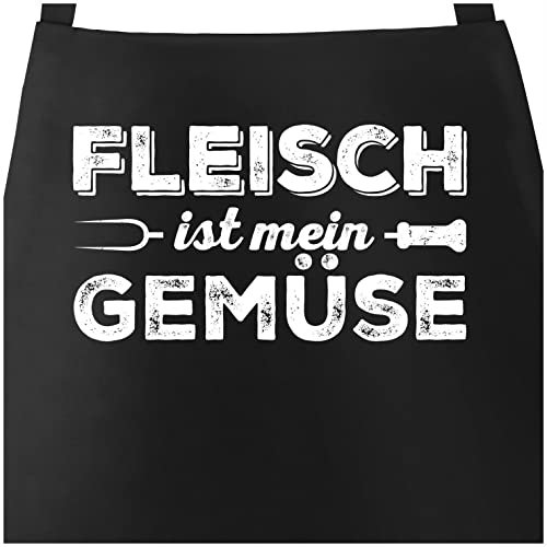 MoonWorks Grill-Schürze für Männer mit Spruch Fleisch ist mein Gemüse Baumwoll-Schürze Küchenschürze schwarz unisize