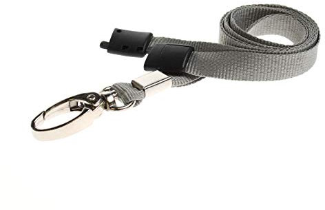 ALG ID Cards® Breakaway Schlüsselband, einfarbig, mit Sicherheitsverschluss, graues Umhängeband mit Metallclip, Schlüsselband für Passkarten, Ausweishalter (graues Schlüsselband)