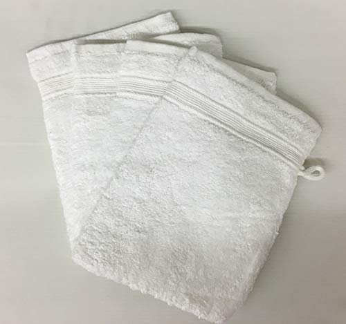 Lot de 10 Gants de Toilette 600gr/m² 100% Coton/Set de 10 Gants de Toilette Ultra-Confort (Blanc/White)