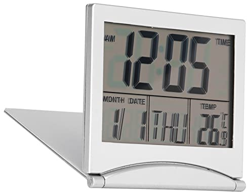 Garosa Digitaler Wecker Portable Folding Temperatur Kalender Snooze LED-Anzeige Uhr mit Lederhülle (einschließlich Batterie)