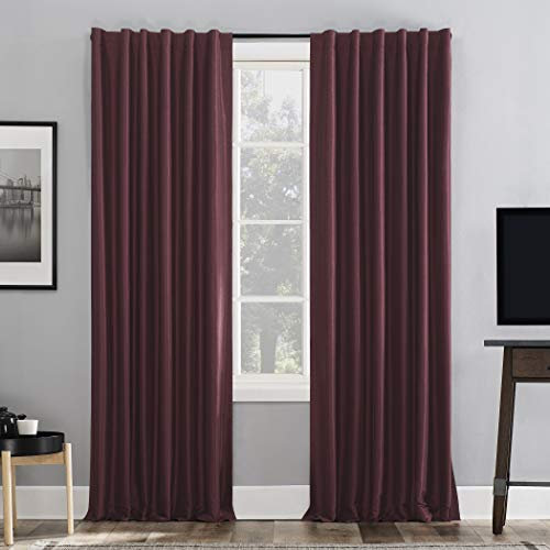 Sun Zero Greyson Faux Dupioni Vorhang mit Thermo-Seide, extrem verdunkelnd, 127 x 160 cm, Bordeaux