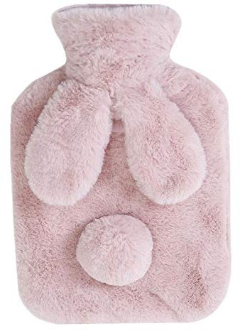 Uteruik Bouillotte classique en caoutchouc avec housse en peluche oreilles de lapin – 800 ml