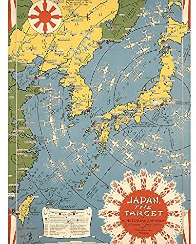 Artery8 Map Ernest Dudley Chase 1942 WWII Japan Target War Art Print Canvas Premium Wall Decor Poster Mural Karte 2. Weltkrieg Krieg Wand Deko