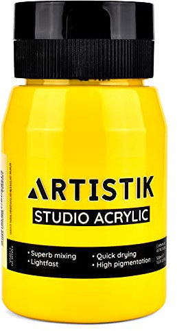 ARTISTIK Yellow Acrylic Paint 500ml | Premium High-Pigmented with Full Smooth Coverage | Long-Lasting & Versatile | Professional Acrylic Paint for Artists (Med Yellow)