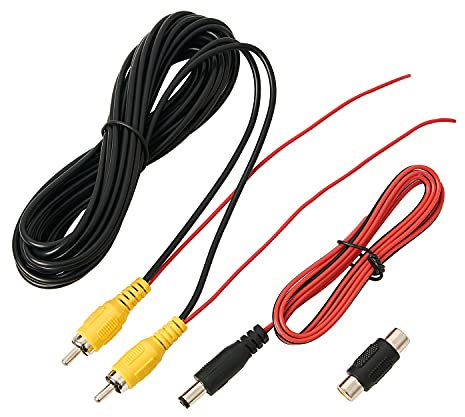 QDiShi Telecamera di retromarcia, cavo video RCA, telecamera posteriore, cavo video con filo di rilevamento (6 m), cavo di prolunga AV con video RCA, accoppiatore femmina-femmina e cavo di