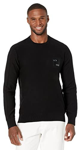 Armani Exchange Men's Patch Logo on Front Scarf, Black, One Size