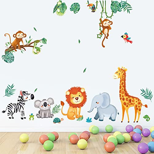 decalmile Wandtattoo Dschungel Tiere Wandaufkleber Elefant Affen Giraffe Wandsticker Babyzimmer Kinderzimmer Schlafzimmer Wanddeko
