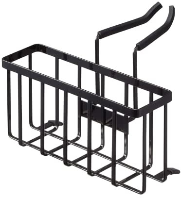 YAMAZAKI Faucet-Hanging Sponge Caddy Kitchen Sink Dish Soap Bottle Brush Scrubber Organizer Holder, Metal with Silicone Protection Organizzatore per lavabo sospeso, Acciaio, Nero, Taglia Unica