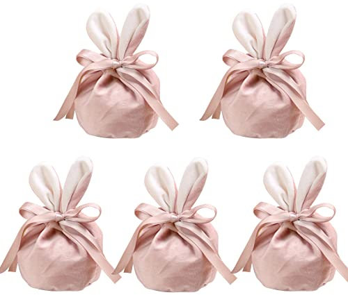 M E Ostern Geschenktüten 5 Stück Hasen Ohr Samt Geschenktüten, Hasen Ohren Süßigkeiten Ostern Kordelzug Geschenke Taschen Bunny Ohr Candy Wrapping Bag Jagd Hase Tüten Samt Home Party Supplies