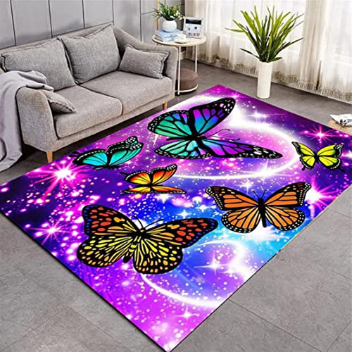 Schmetterlings Teppich Schlafzimmer Wohnzimmer Küchenteppich Lila Blau Rot Sternenhimmel Matte Fußmatte Schnell Trocknend WC Badewanne Teppich Sportmatte Überwurf Area Rug (Bunt 1,160x200 cm)