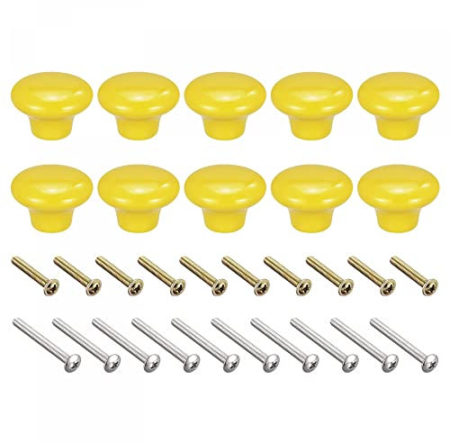 sourcing map 38x28mm Ceramic Drawer Knobs, 10pcs Mushroom Shape Door Pull Handles Yellow