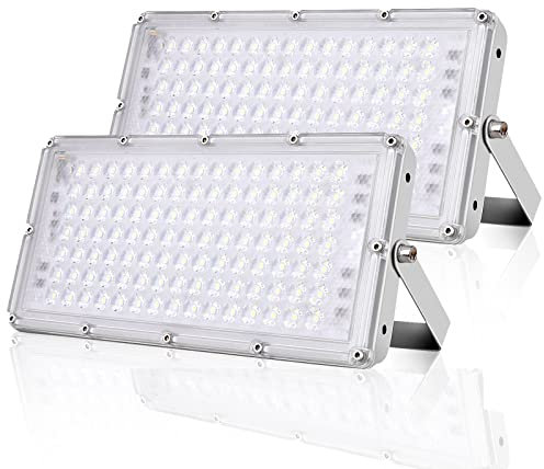 Viugreum 2 PACK Led Fluter 100w, Ultradünn Flutlicht Kaltweiß 6000K, Superhell 10000Lm Mit 105Leds (Smd 2835), IP66 Wasserdicht Aussenstrahler für Garten, Garage, Sportplatz, Hotel ect
