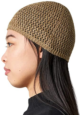 CHARM Herren Hanf Sommer Häkelmütze - Gebetsmütze Islam Namaz Takke Strick Beanie Mütze Cap Skull Kufi L Hellbraun