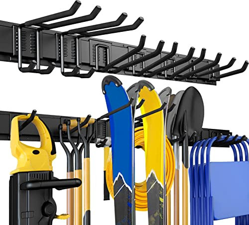 UUP Organizer per garage, organizer per attrezzi da giardino, montaggio a parete, 122 cm, ganci regolabili in metallo resistente, gancio in metallo resistente, sistema di supporto per capanno,