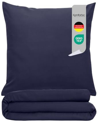 Komfortec Premium Bettwäsche 135x200 mit 1 Kissenbezug 80x80 cm Set aus Gebürstetes Mikrofaser - DunkelBlau