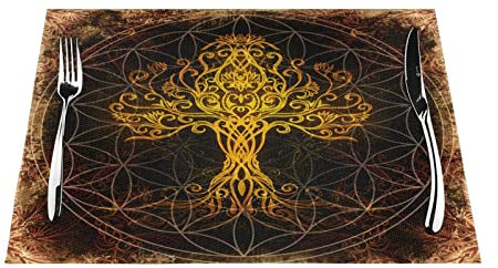 Placemats 1-6 Sets World Tree Life Runes Washable Pvc Placemats For Kitchen Table Mats, 18 X 12 Inch (30x45 Cm) 4 Pieces