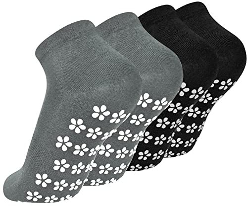 Colexy 2 Paare Yoga Socken Anti Rutsch Damen, Stoppersocken Herren, Anti Rutsch Socken Damen, Yoga Socken Rutschfest Damen, Rutschfeste Griffsocken für Pilates M, 35-42 (Grau, Schwarz)