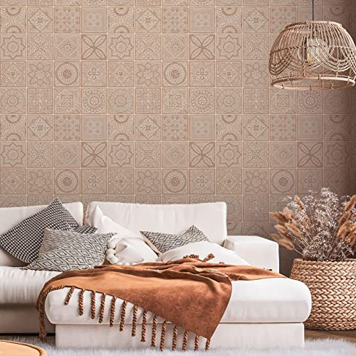 Livingwalls Fliesentapete Rosa Creme Metallic Terra Aktion 389213 - Vliestapete Vintage Fliesen - 10,05 m x 0,53 m Made in Germany