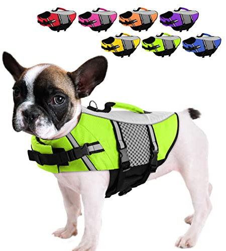 Queenmore Hunde Schwimmweste, Rettungsweste, Schwimmweste Hund kleine große, Rettungsweste für Kajak, Bootfahren, Schwimmweste französische Bulldogge, Dackel (grün, XS)